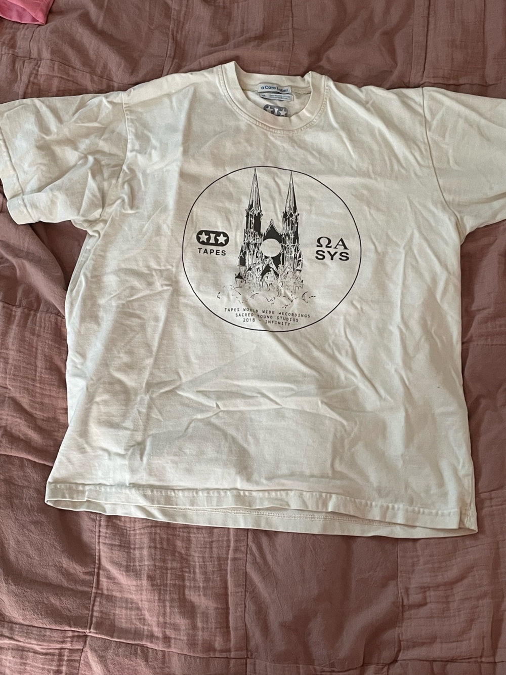 Cream Graphic Men's T-Shirt with Circular Black Print